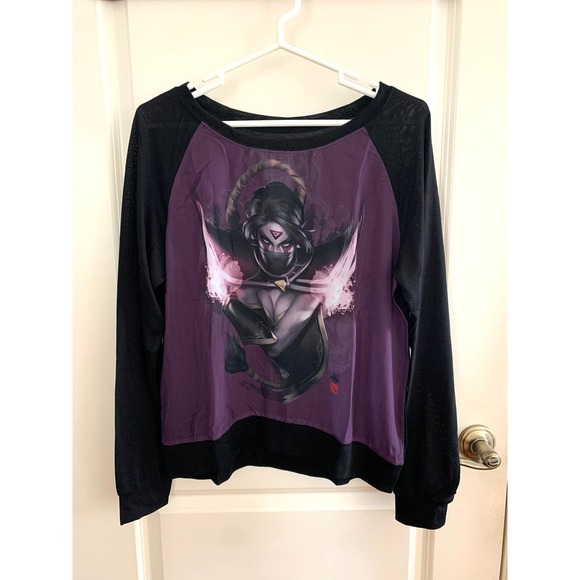 3/$15 NEW Dota 2 Valve x Welovefine Assassin Mesh Long Sleeve Top Purple/Black - Picture 1 of 4
